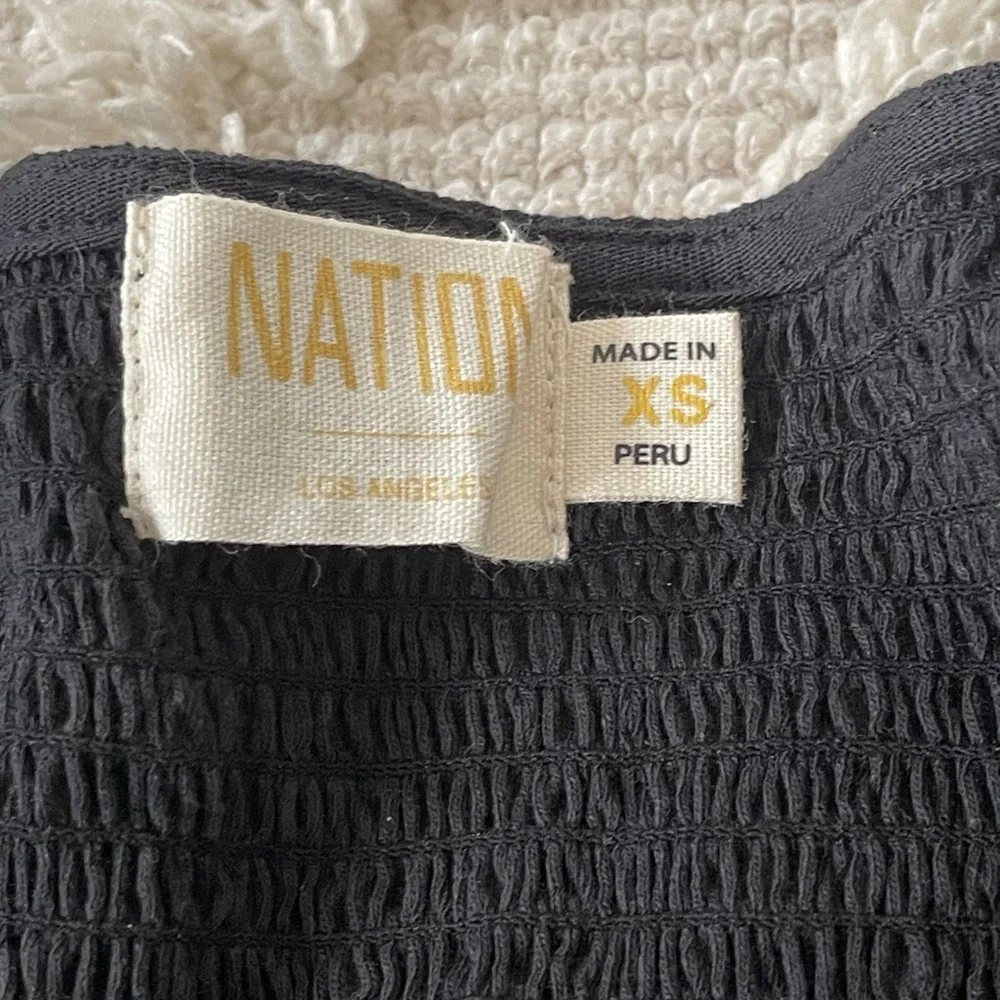 Nation LTD Alexandra Smocked Long Sleeve Black Peasant Top Pima Cotton